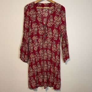 American Eagle Boho Floral Long Sleeve Tie-Front Mini Dress Size XL